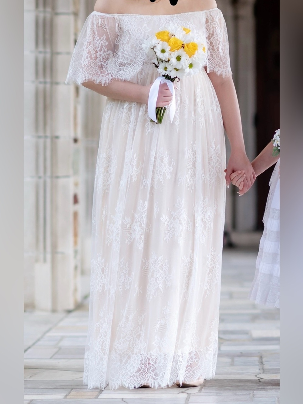 Off-Shoulder Ivory Lace Gown
